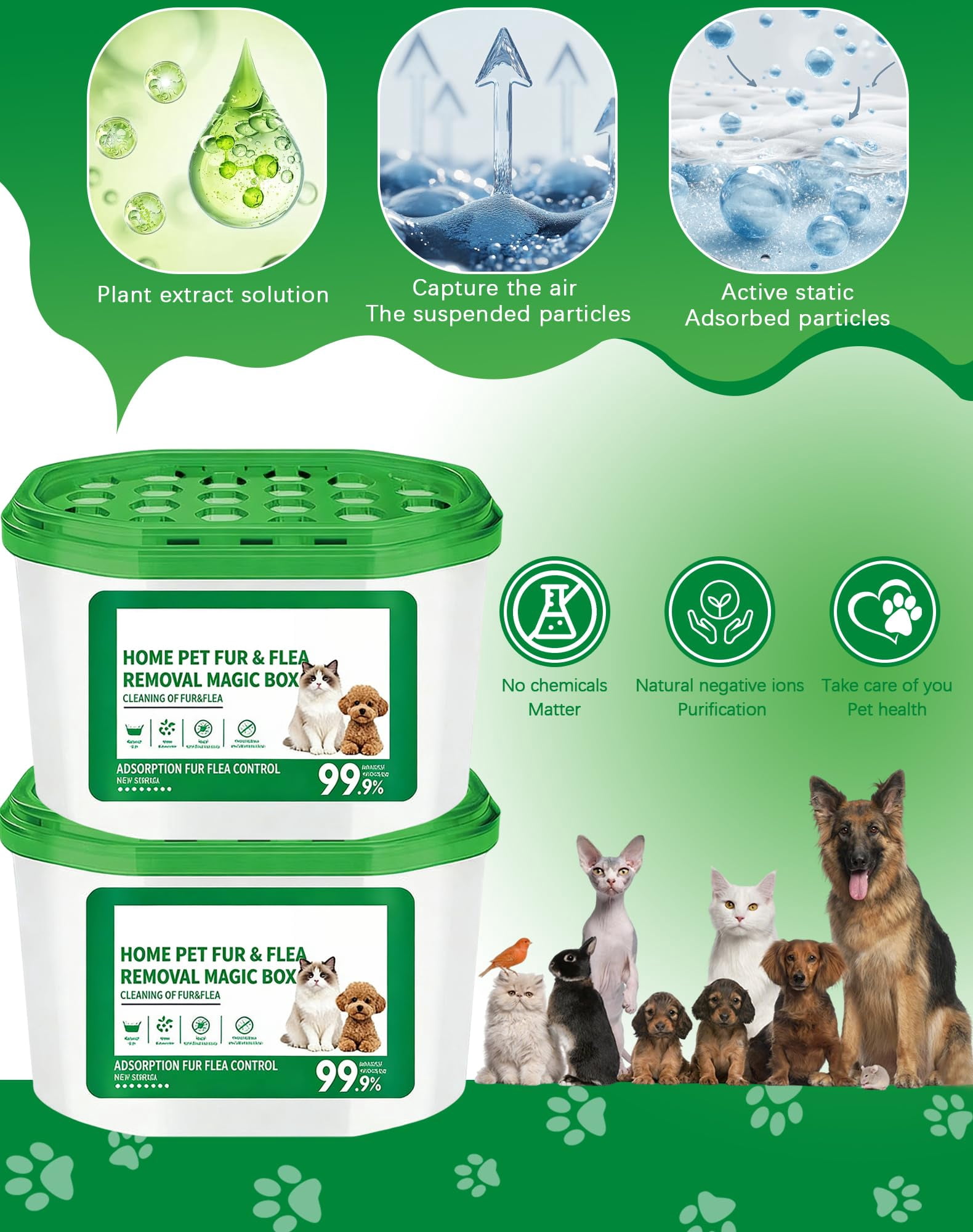 Home Pet Fur & Odor Removal Magic Box, Indoor Air Purification Dust Removal Magic Box for Home Pet Hair, Portable Odor Eliminator & Dust Collector for Bedroom, Living Room (3 PCS)