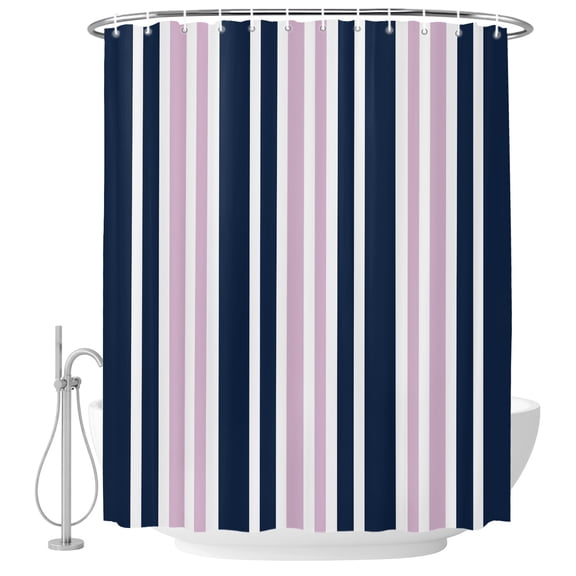 Pink Striped Fabric Shower Curtain Navy Blue Vertical Stripes Washable Shower Curtains for Bathroom, Waterproof Bath Curtain with Hooks Home Decor 72x84in