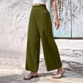 thumbnail image 5 of Fitness Clothing Women's Linen Blend Wide Leg Pants Elastic Drawstring Waist Casual Summer Beach Pants with Pocket Green L, 5 of 6