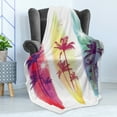thumbnail image 4 of Tropical Soft Flannel Fleece Throw Blanket, Palm Trees Birds Seagulls Pattern Silhouette Surfboards Seascape, Cozy Plush for Indoor and Outdoor Use, 70" x 90", Pale Yellow Fuchsia, by Ambesonne, 4 of 5