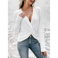 thumbnail image 5 of Pink Queen Spring Sweaters for Women 2026 Pullover Sexy V Neck Long Sleeve Twist Knot Cropped Knit Tops, 5 of 9
