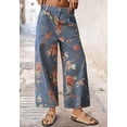 thumbnail image 2 of sicmoss Women's Blue Floral Print Mid Rise Cropped Wide Leg Jeans Boho Baggy with Pockets, 2 of 6