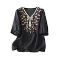 thumbnail image 1 of Vestidos Casuales Para Mujer, Blusas De Mujer De Moda Blusa de moda para mujer con cuello en V, manga corta y botones bordados de lino sintético, 1 of 5