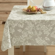 Home Bargains Plus Ivory Grapevine Print 60 x 84 inch Rectangle Vinyl Tablecloth with Flannel Backing