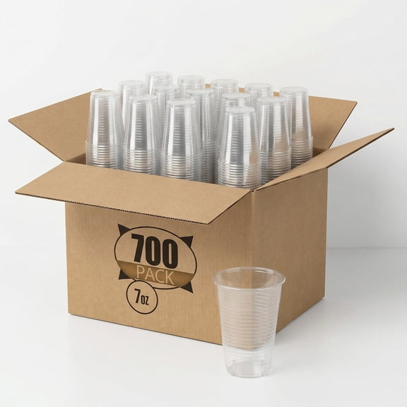 Crown Display All Occasion Disposable Plastic Cups, 7 oz, Solid Prints, Clear, 700 Count