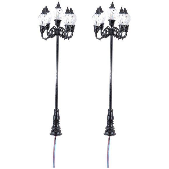 2Pcs Mini House Decoration Miniature Street Lamps for Model Building in Black and Yellow 11 8In