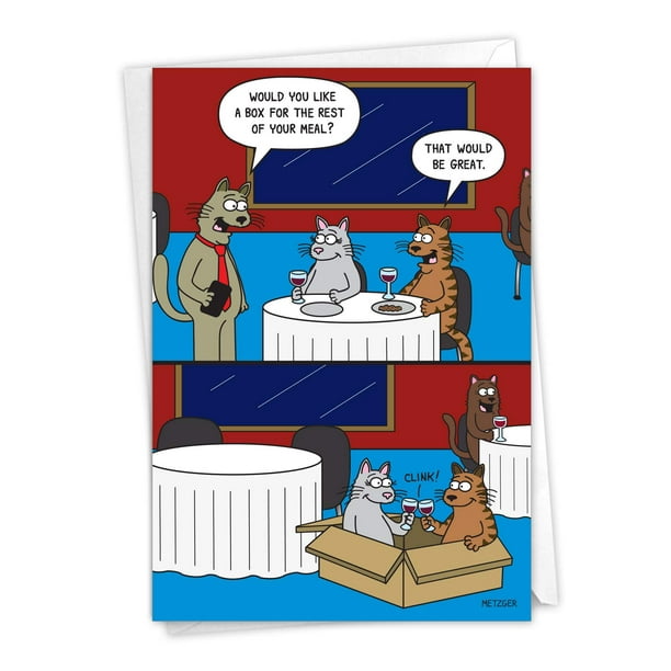 NobleWorks - Funny Anniversary Card with Envelope - Cartoon Marriage Humor,  Spouse Notecard for Anniversary - Cat Box C7005ANG 