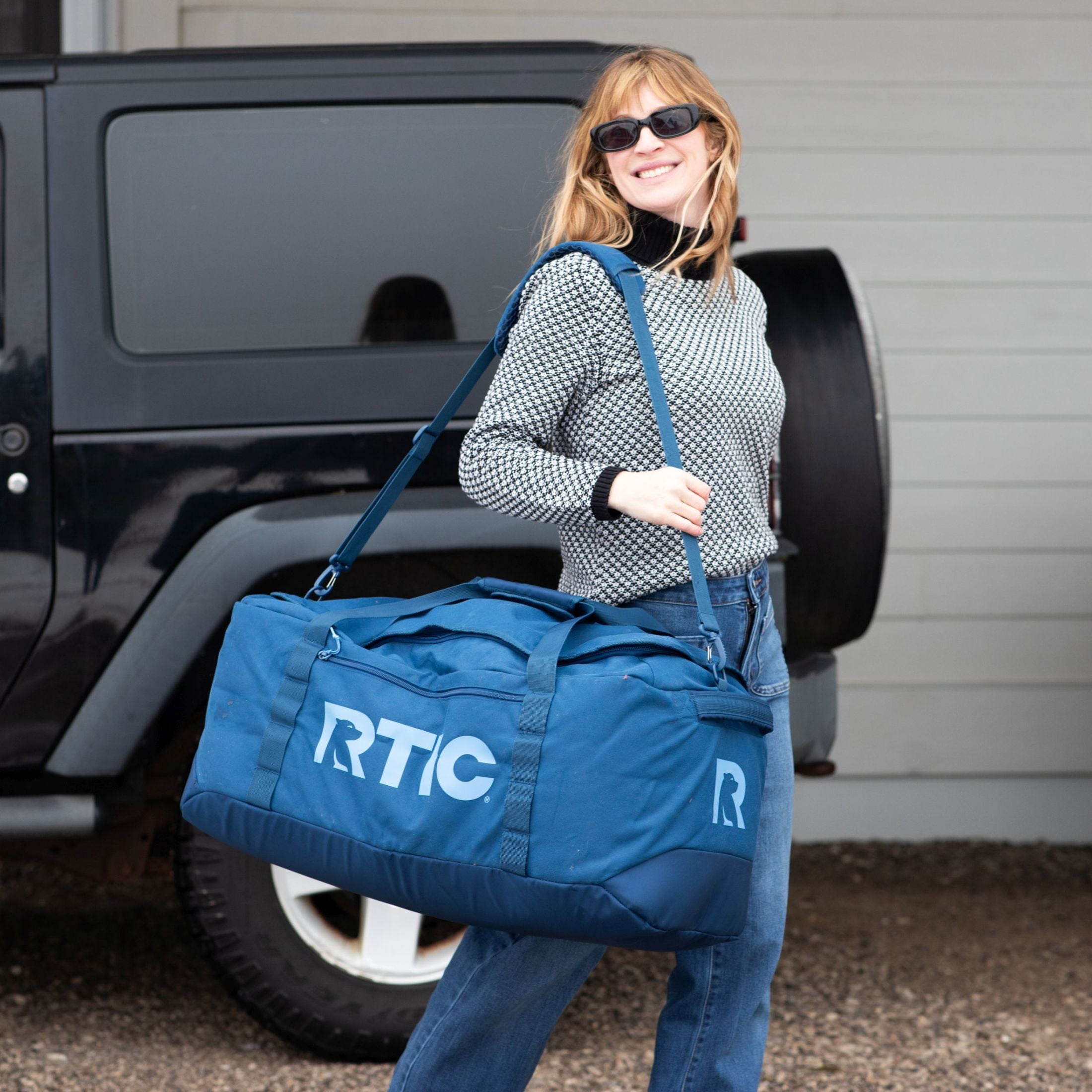 RTIC Road Trip Duffle Bag, Large, Water Resistant, Durable Fabric, Navy & Denim