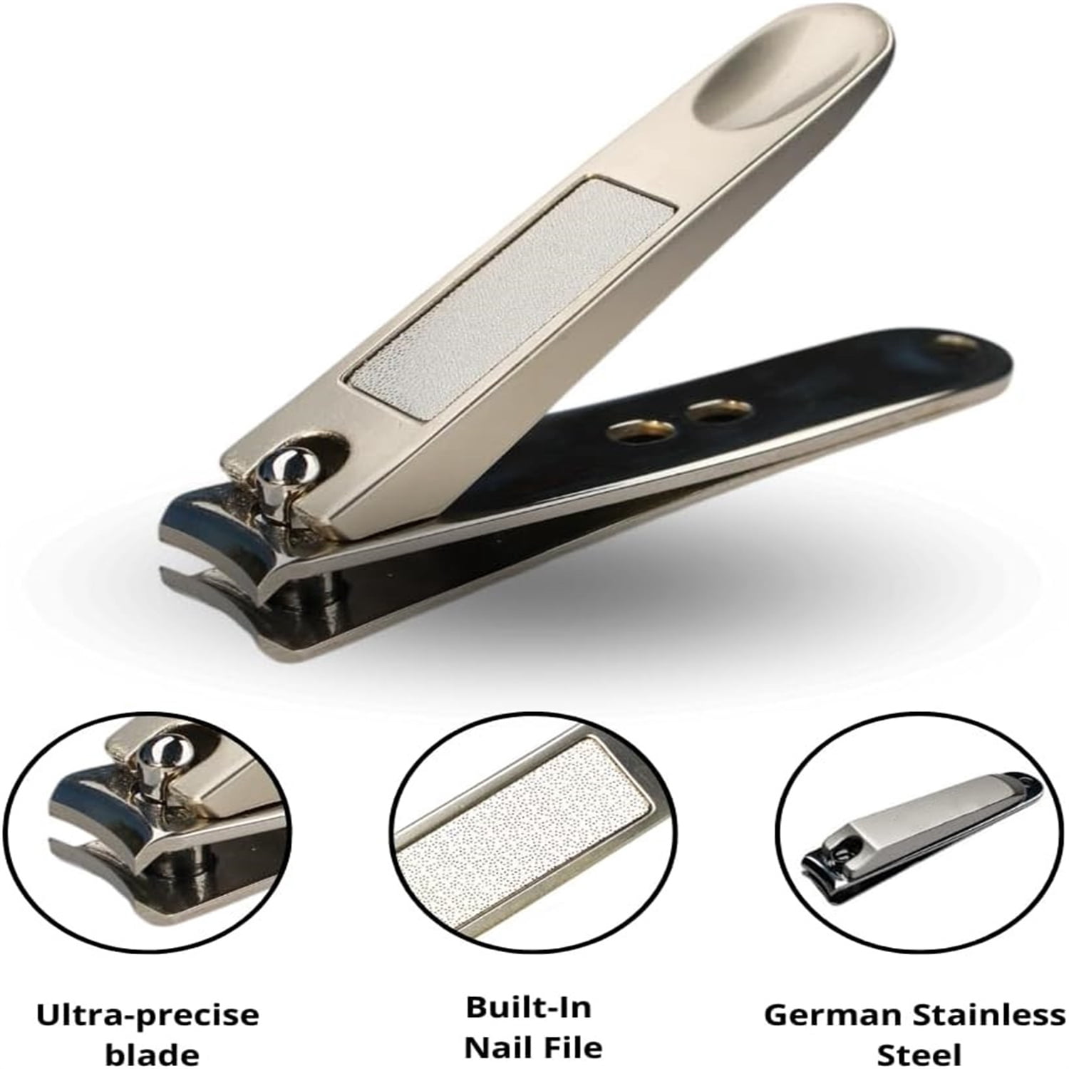 Manicure Pedicure Set 7-in-1 Stainless Steel, Ultra Sharp, Slanted Nail Clipper, Fingernail Clipper, Cuticle Nipper, Glass Nail File, Eyebrow Tweezers, Scissors