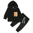 thumbnail image 1 of Gibobby Sudadera con capucha y pantalones para niño pequeños bebés Otoño Invierno rayas bolsillo algodón manga larga con capucha Tops pulóver sudadera conjunto ropa(Negro,12-18 Meses), 1 of 5