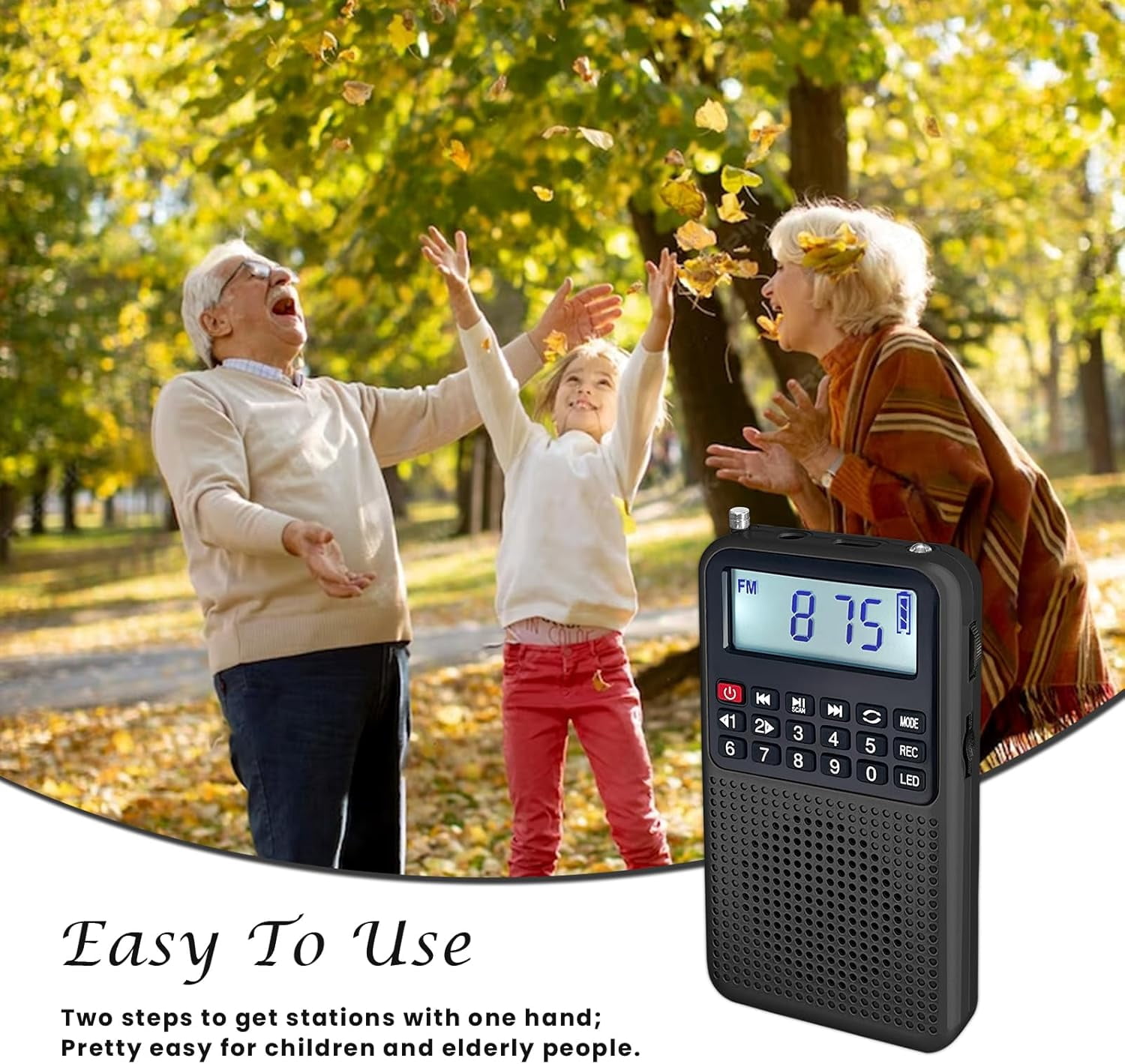 Portable AM/FM Radio with Bluetooth - Emergency Light, Flashlight, Voice Recorder, MicroSD Playback | Strong Signal, Rechargeable Battery for Home, Camping, Power Outages