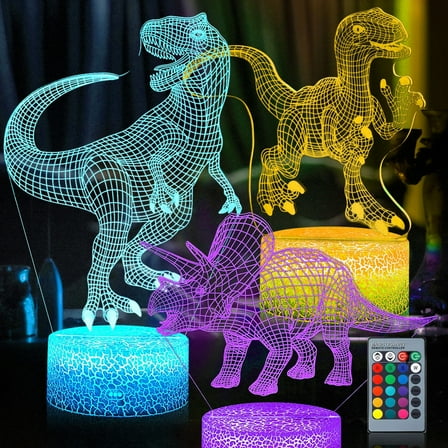 QiShi 3D Dinosaur Night Light - 7-Color LED Lamp w/ Remote, Kids Room Decor
