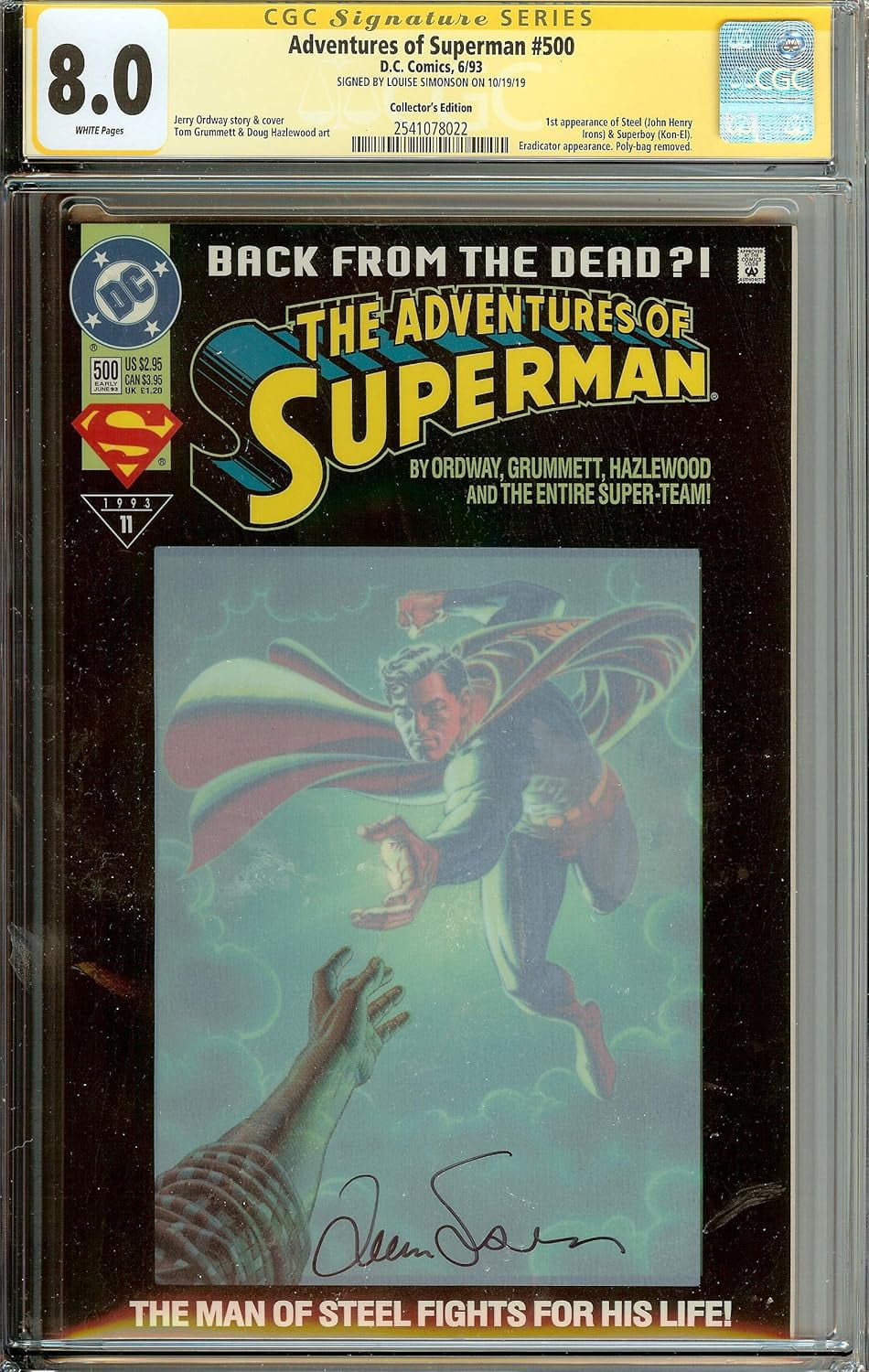 Adventures of Superman #500 1st Appearance Steel John Henry Iron, Superboy Kon-El  CGC 8.0 Louise Simonson