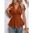 thumbnail image 2 of DOKOTOO Blouses for Women Wrap V Neck Short Sleeve Smocked Waist Peplum Tunic Tops Casual Business Work Shirts, 2 of 7
