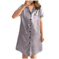 thumbnail image 3 of Voncos Nightgowns for Women Short Sleeve Button Up Silk Shirt Loose Gifts Solid Color Womens Lounger Sleep Dress Silver Size XXL, 3 of 5