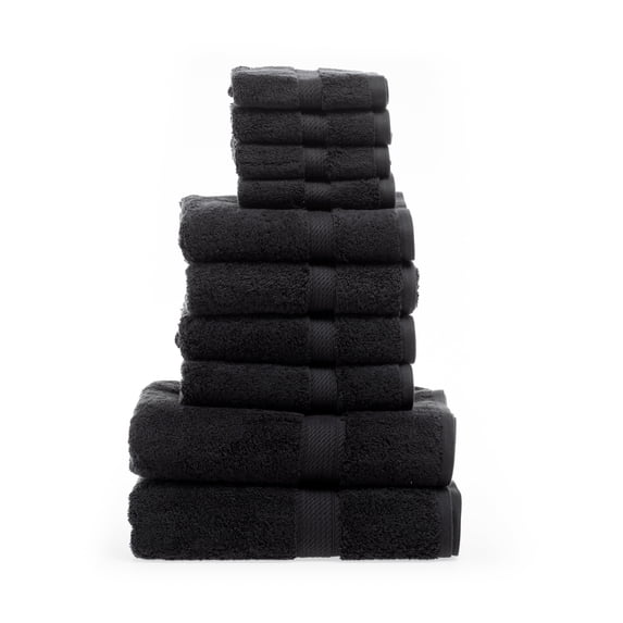 900 GSM Egyptian Cotton Solid 10-Piece Towel Set Black