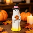 thumbnail image 5 of XHKUYI Halloween Ghost Figurine 3.15 inch, Resin Blue Bow Ghost Statue Holding Mini Ghost, Halloween Tabletop Figurine for Home Shelf Party Display, 5 of 6
