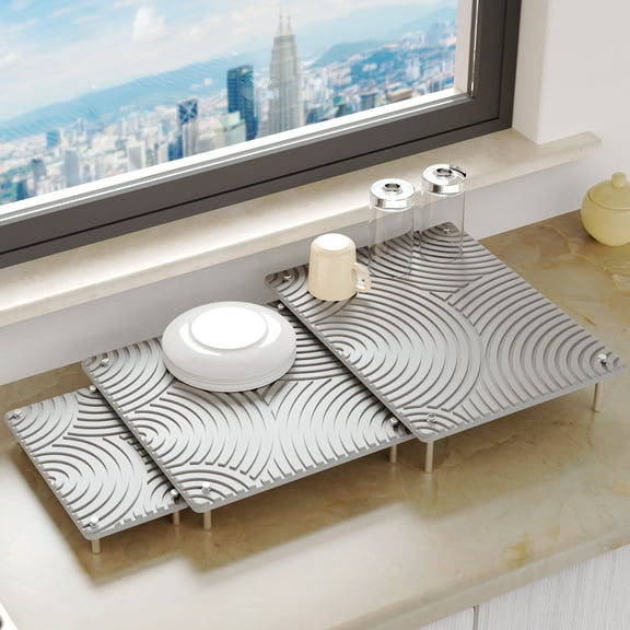 NiHome 3-Piece Diatomaceous Earth Dish Drying Mat Set, Quick-Drying Super Absorbent for Kitchen Countertops, Pet Trays, Plant Stands, Multi-Purpose Space-Saving Design, Easy to Clean & Heat-Resistant