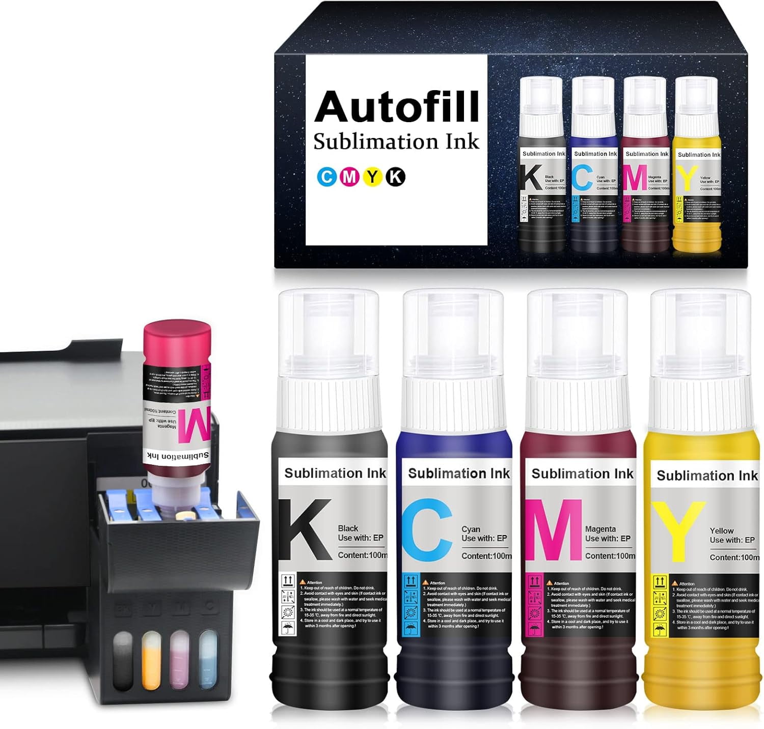 Autofill Sublimation Ink for Epson EcoTank Inkjet Printers ET-2720 ET-2400 ET-2760 ET-2800 ET-4800 ET-2803 ET-2830