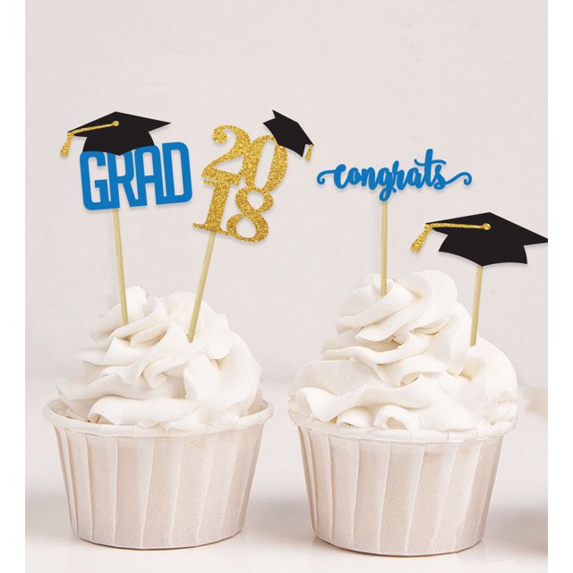 Darling Souvenir| Graduation Cap Theme Party Cupcake Toppers | Dessert Decorations Congrats Grad! Cupcake Toppers - Pack Of 20