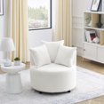 thumbnail image 2 of Loop Yarn Upholstered Accent Swivel Chair for Living Room Bedroom, with Movable wheels, Including 3 pillows, Beige, 2 of 10