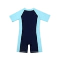 thumbnail image 3 of iiniim Girls One Piece Surfing Wetsuit Zip Front Shorts Swimsuit UV Sun Protection Rash Guard Swimwear Navy Blue&Sky Blue 14, 3 of 8