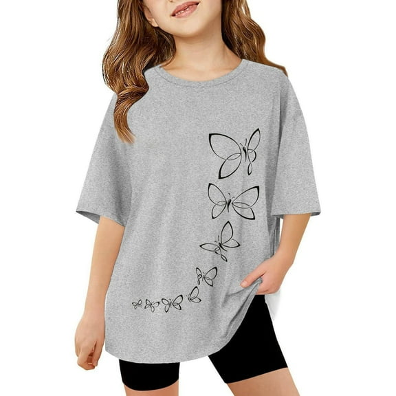 Byoo Butterfly Graphic T Shirt for Little Girl Oversized Soft Round Neck Short Sleeve Summer Tops Breathable Tee Shirt