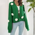 thumbnail image 5 of Lovskoo Cardigan Sweaters for Women Open Front Long Sleeve Spring Heavy Three-Dimensional Embroidery Flower Lantern Sleeve Loose Knit Coat Oversized Winter Outerwear Tops Green, 5 of 6