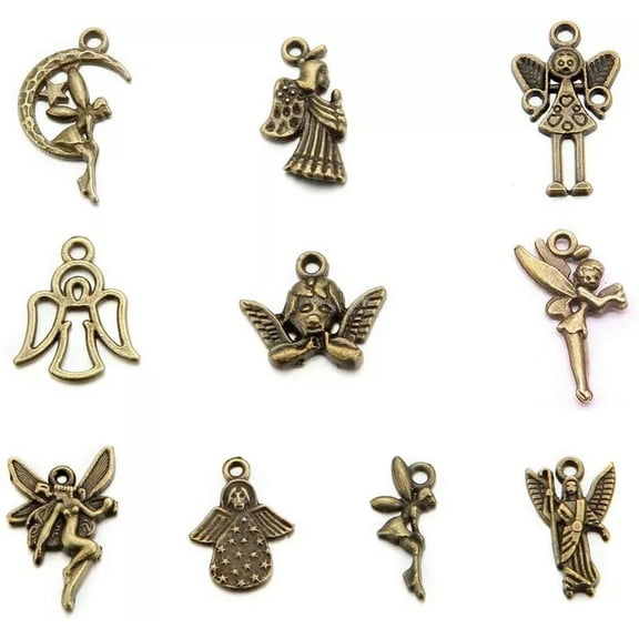U8MO Fairy Charms Antiqued Bronze Fairy Tale Angel Pendants Assorted Lot 10pcs