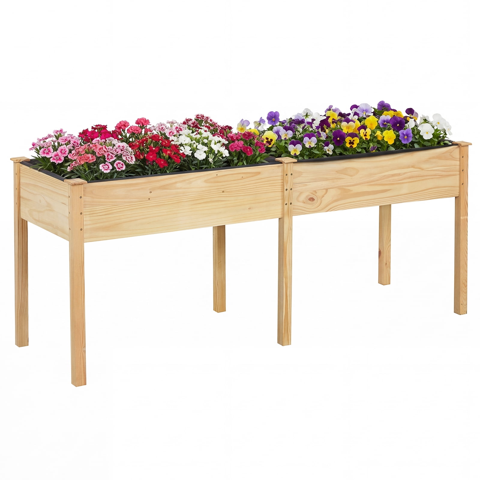 Costway Raised Garden Bed Elevated Pine Wood Planter Box with 2 Large Planting Areas Beige
