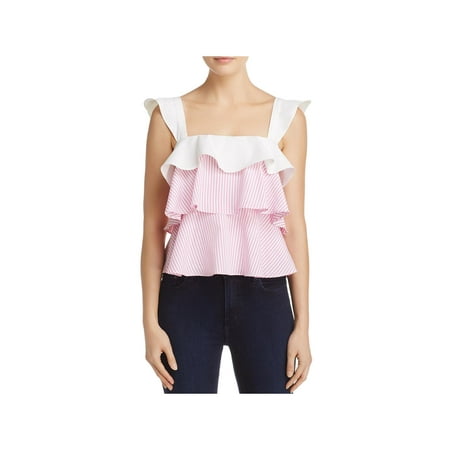 Cotton Stripe Ruffle Shirt - Lucy Paris Womens Striped Ruffled Tank Top