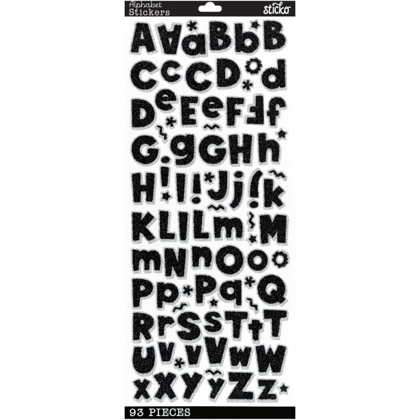 Sticko Large Black Glitter Alphabet Stickers, 93 Piece