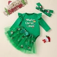 thumbnail image 5 of FYEGRE My First Christmas Baby Girls Holiday Party Outfit Set with Long Sleeve Romper Skirt and Hair Accessories for Toddler Winter Festive Season Light Green 3-6 Months, 5 of 5