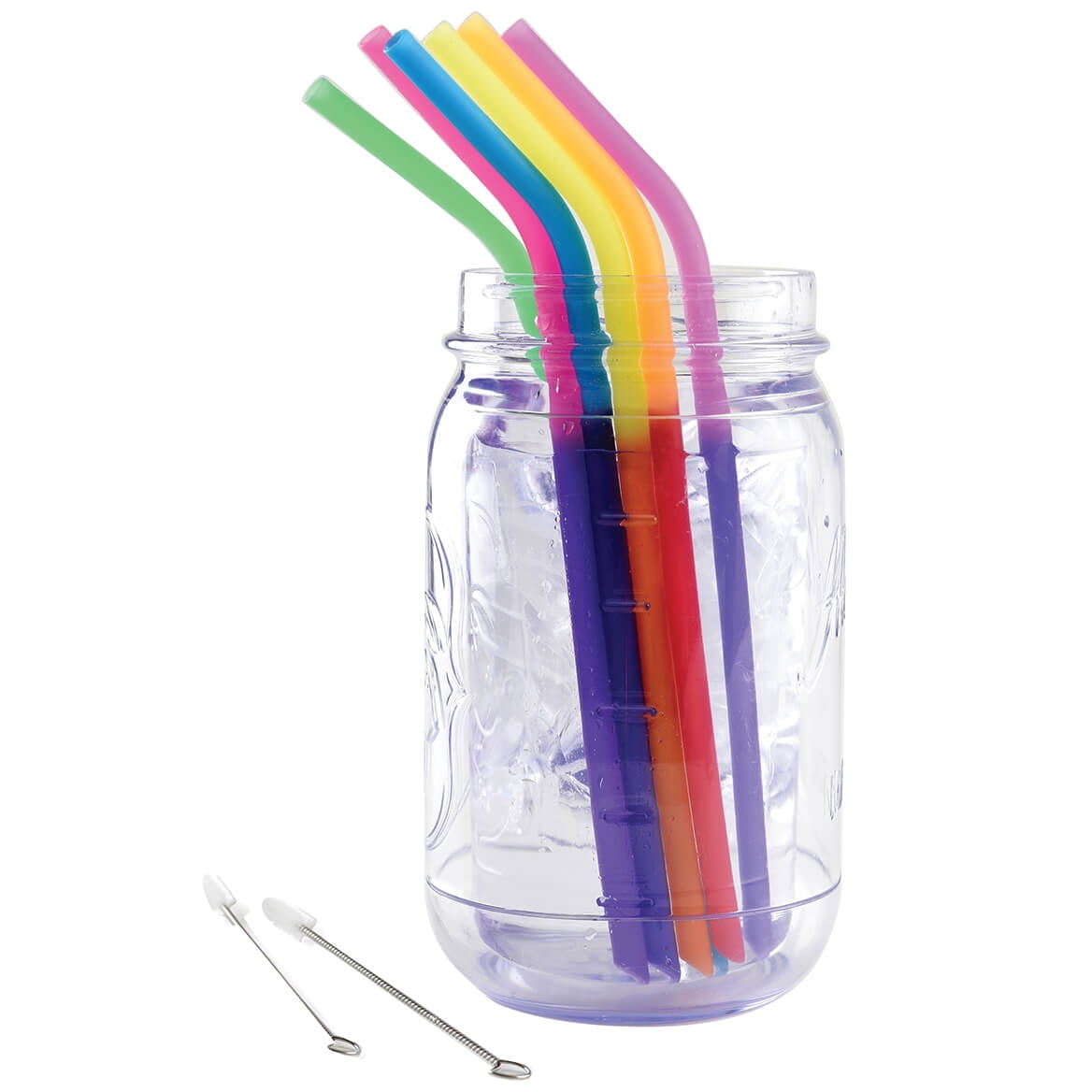 Set of 6 Silicone Color Changing Straws w/2 Cleaning Brushes