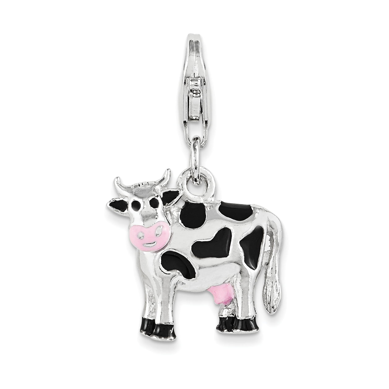 Sterling Silver 3D Cow Jumping Over The Moon Charm