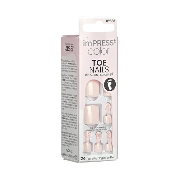 KISS USA imPRESS Color Square Press-on Toenails, Pink, 24 Pieces