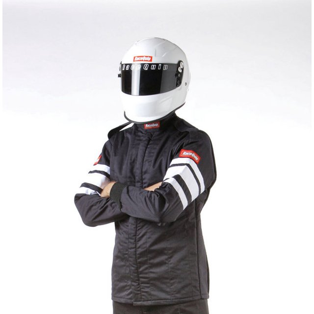 RaceQuip 121003 Racing Apparel 121 Series Jacket; Medium; SFI 3.2A/5 Rated; Thermal Protective Performance 25; Black; Pyrovatex FRC Outer Layer And Liner/ Nomex Middle Layer