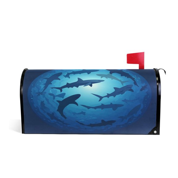 Mailbox Covers Magnetic Large Size 25.4x20.78 in Mailbox Wraps Post for Garden Yard Decor Sharks Silhouette