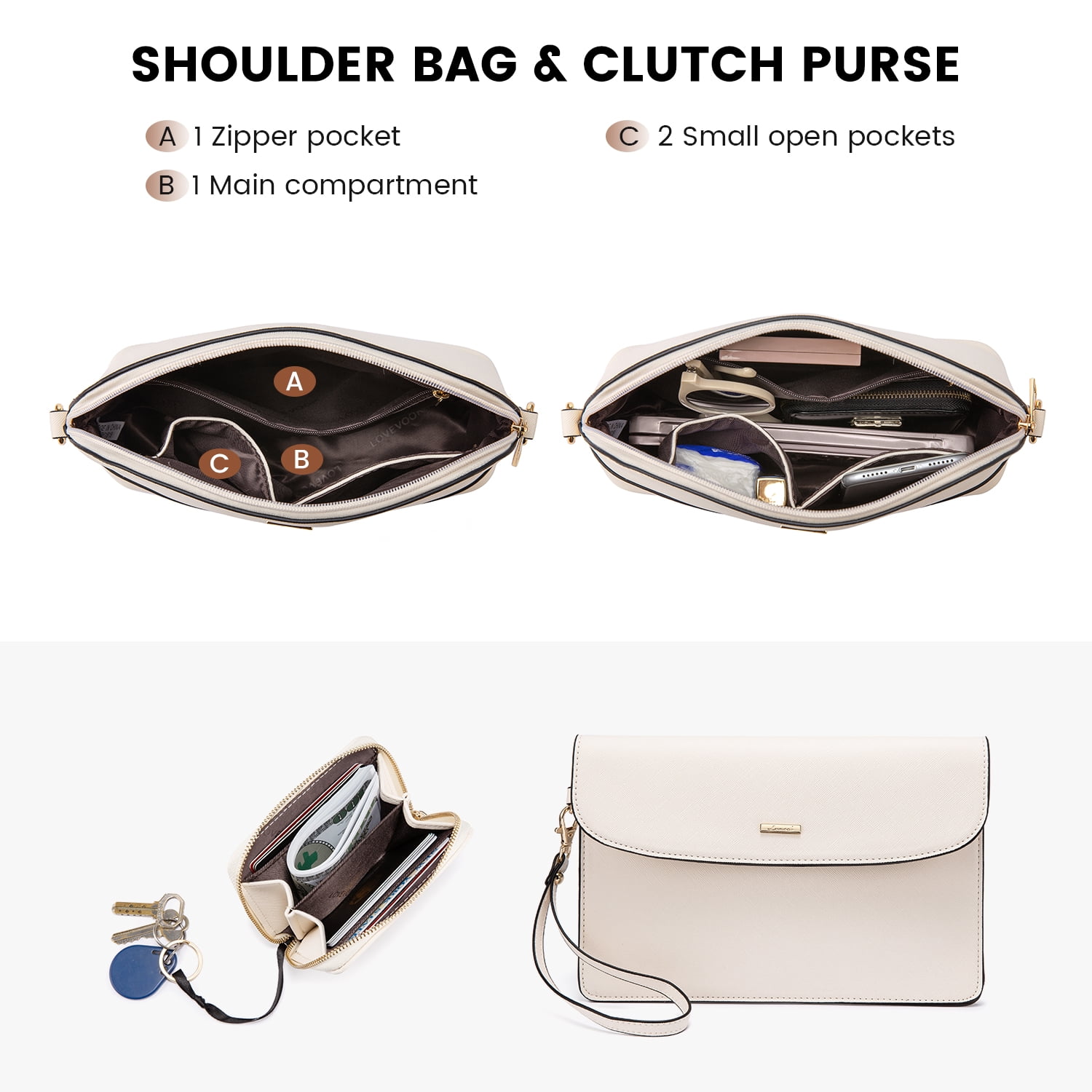 Lovevook Purses and Handbags for Women, Fashion Tote Satchel Shoulder Bag,Top Handle Satchel Bags Purse Set- 3pcs & Beige