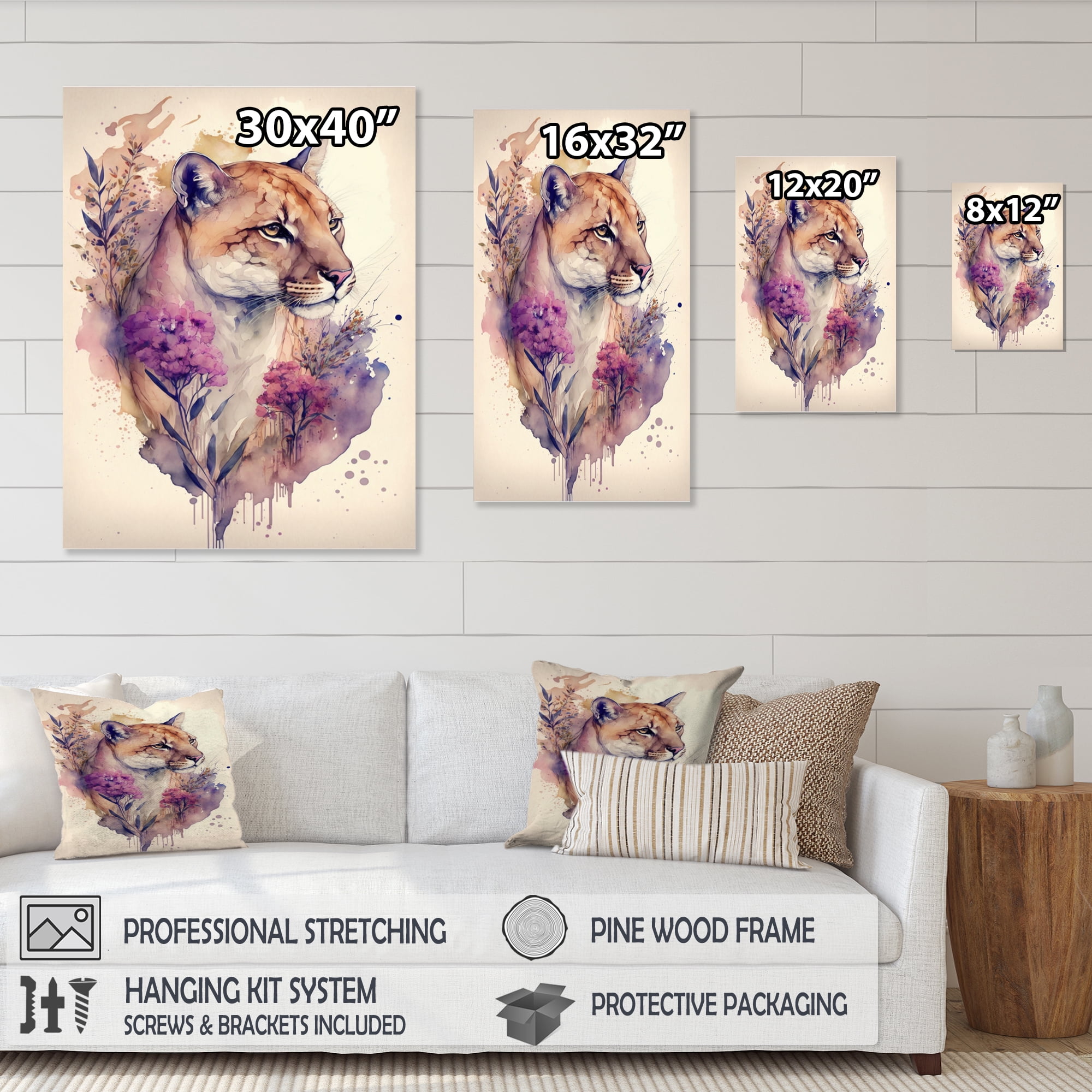 Designart Cute Puma Floral Art VI Canvas Wall Art