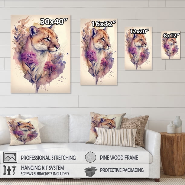 Designart Cute Puma Floral Art VI Canvas Wall Art - Walmart