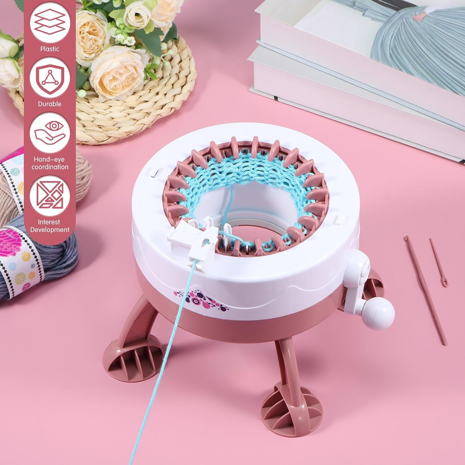 22 Needles Knitting Machine,Smart Weaving Loom Round Knitting Machines,Rotating Double Knitting Machine,Rotating Double Knitting Machine Kit,DIY Hand Crank Knitting Machine
