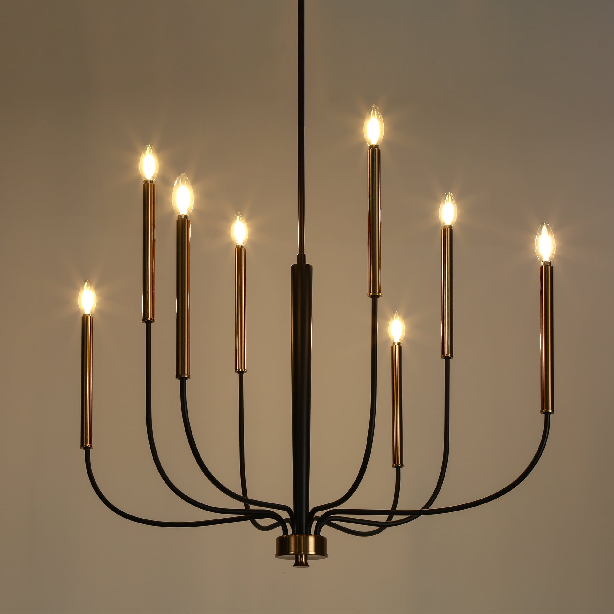 LNC Modern 8-Light Black and Gold Chandelier, Oversized Adjustable Ceiling Light for Dining Room
