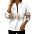 thumbnail image 2 of Cutuoiiu Women's Loose Round-neck Half Zip up Sweatshirt Dressy Floral Print Long Sleeve Shirts Gifts, 2 of 5