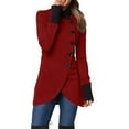 thumbnail image 5 of comerut Women Fall Winter Jacket Stand Collar Neck Protection Single-breasted Irregular Split Hem Soft Patchwork Long Sleeve Solid Color Thick Warm Mid Length Lady Coat, 5 of 8