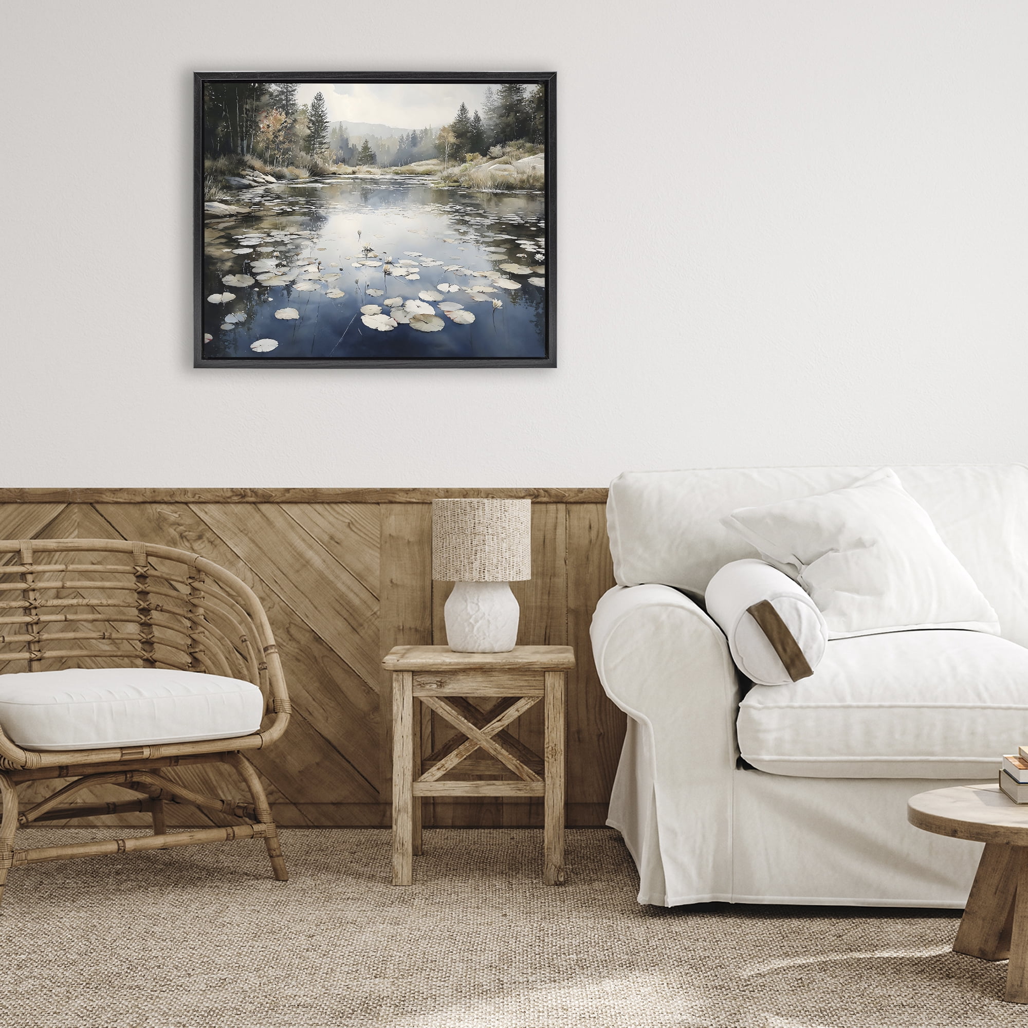 Stupell Industries Still Pond with Morning Reflections Black Framed Floater Canvas Wall Art, design by Franklyn Gregory