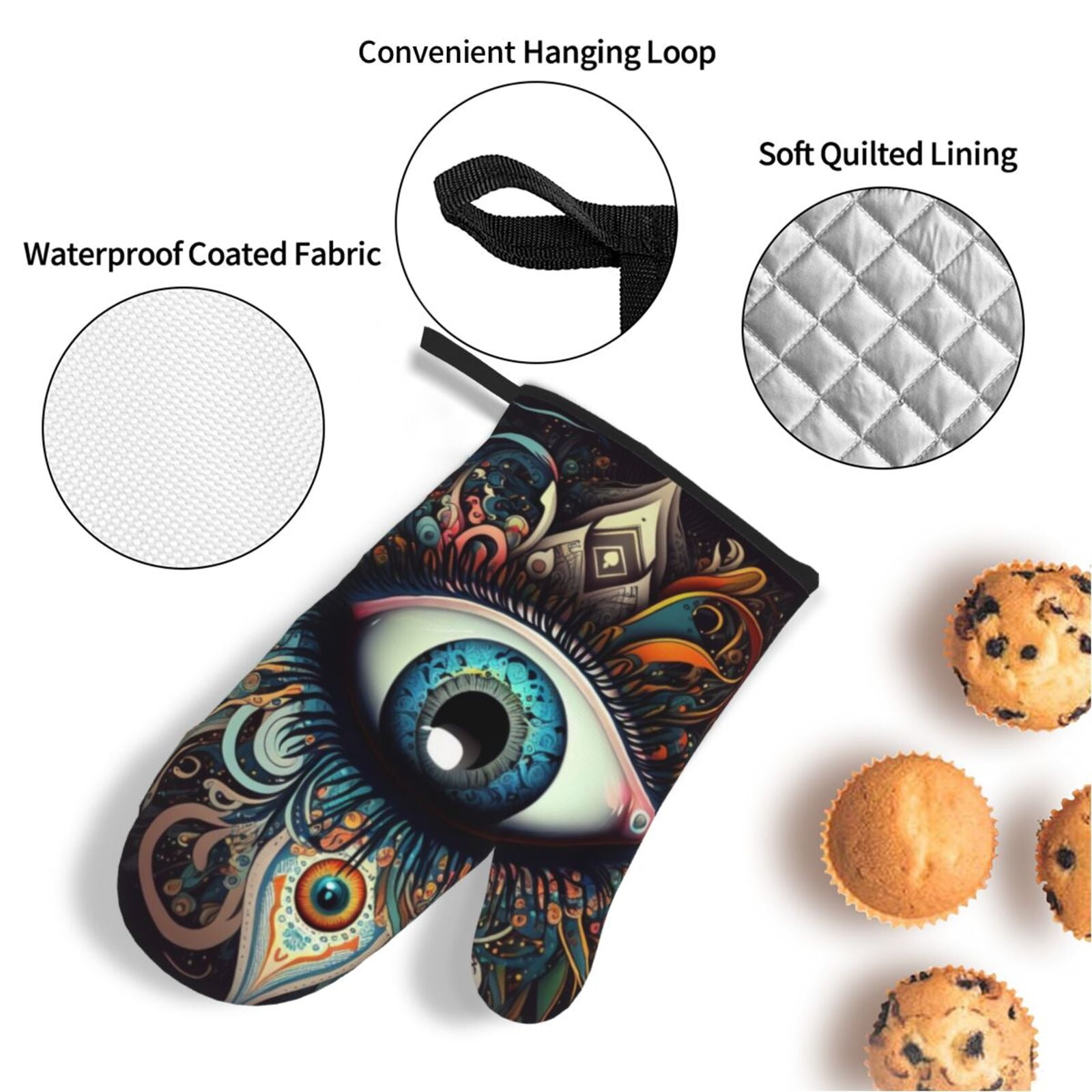 Magic Evil Eyes Psychedelic 4Pcs Oven Mitts and Pot Holders Sets Oven Kitchen Gloves Hot Pads for Cooking BBQ Baking Grilling