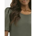 thumbnail image 4 of Time and Tru Women's Mixed Media Top with Puff Sleeves, Sizes XS-XXXL, 4 of 5