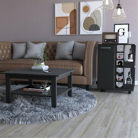 2 Living Room Setup: Bar Cart & Coffee Table In Black Finish Enchantment: And