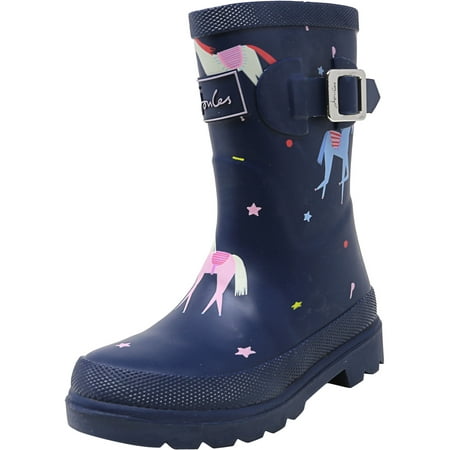 Print Wellies - Joules Junior Welly Print Blue Unicorn Mid-Calf Rain Shoe - 10M